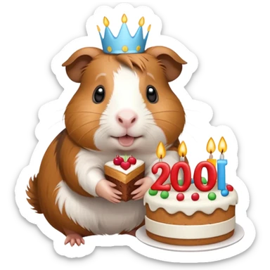 Guinea pig holding a cake that says happy 20rh birthday Bianca  sticker