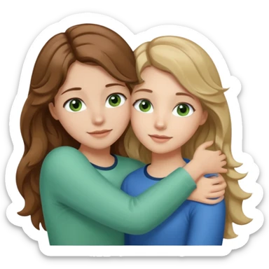 make me and my best friend togheter i have shoulder-lenght brown hair and light brown eyes and she has really long wavy hair blonde/brown hair and green/blue eyes we are hugging or taking a selfie  sticker