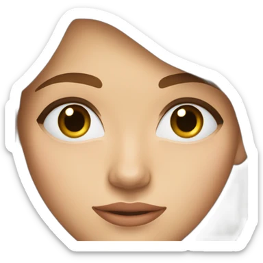 young woman with brown hair, blue almond-shaped eyes, thin eyebrows and earring sticker