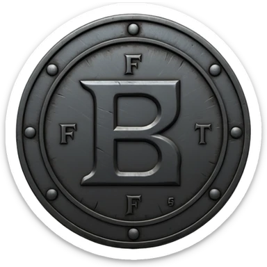 Minimal emoji, gothic metal coin made of black steel, engraved number f at the center, ancient industrial aesthetic, worn metal texture, no glow, no neon, flat emoji design, centered, transparent background sticker