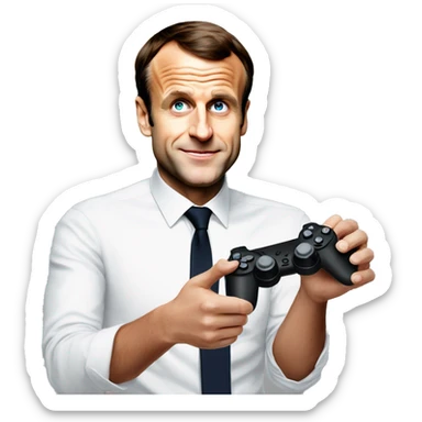 Emmanuel Macron rouge avec une manette Dans les mains sticker