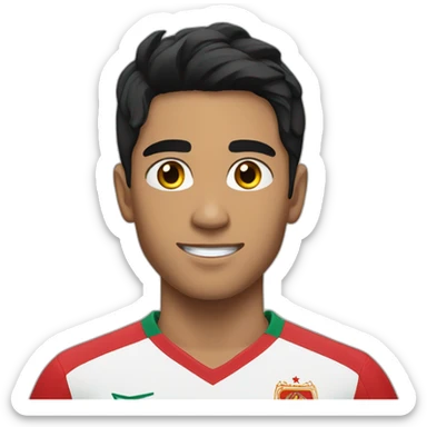 A young man wearing a Moroccan national team shirt and has black hair sticker