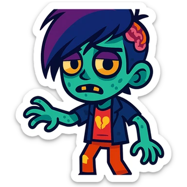 zombie boy with emo hairstyle, expressive, detailed, vibrant colors sticker