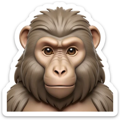 Cinematic Realistic Noble Baboon Portrait Emoji, Poised and commanding, with a robust, muscular build and a richly textured face marked by prominent brows, a powerful jawline, and deep, soulful eyes rendered in natural earthy tones, high shine, intelligent and bold, styled with an air of wild majesty, focused and attentive, soft glowing outline, capturing the essence of a watchful and confident baboon that exudes raw, regal power! sticker