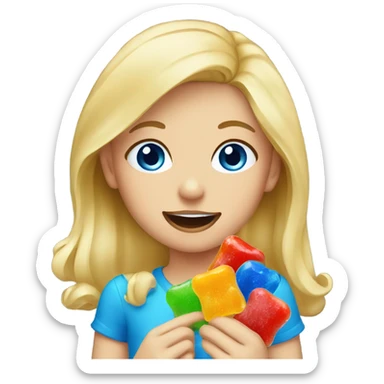 Blue eyed blonde girl eating Gummies sticker