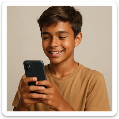 a tan boy with light brown hair holding a phone, style 4 sticker