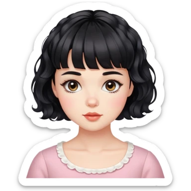 Gorgeous french woman short french haircut wavy hair baby bangs black hair Amelie Beautiful Blushing Petite Girl with beautiful hair aesthetic sticker