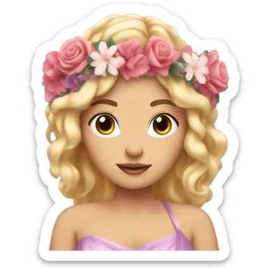 Aphrodite with blonde hair and wearing a flower crown sticker