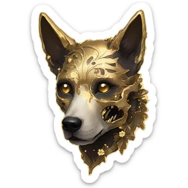 iridescent kintsugi fluffy zombie black brown gold dog fox head zombie skeleton gold mechanical nebula galaxy stars colorful flowers fairy lights vintage zombie sticker