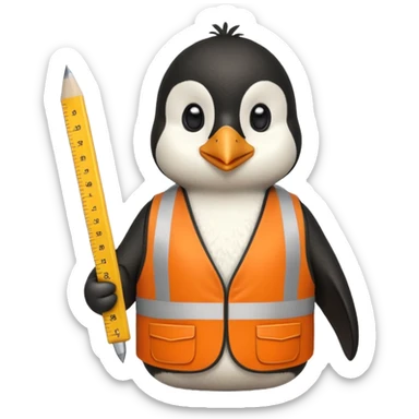 worker penguin wearing orange west holding a ruler sticker