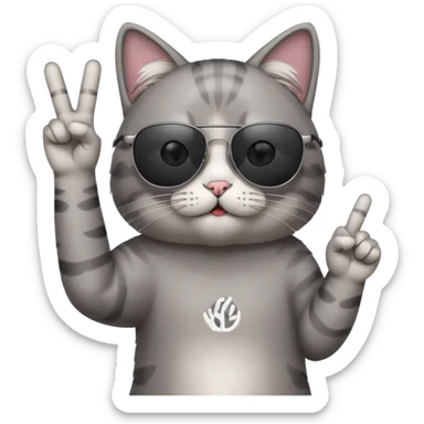 a cat wearing sunglasses a saying peace out on his head there would be written peace out and he will do the pose for peace out sticker