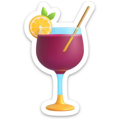 3D emoji style cocktail glass with burgundy drink and a gold leaf garnish sticker