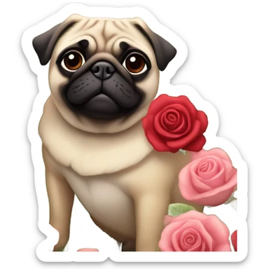 Pug in a field of roses  sticker