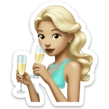 blond girl drinking champagne in a mini tiffany blue dress sticker