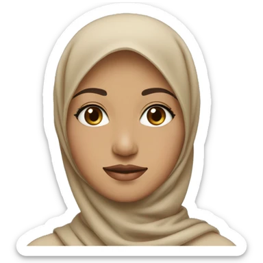 a person wearing a nude colored hijab with a slightly oval face, and a nose that is not too sharp, thin lips, skin color like a southeast Asian person sticker