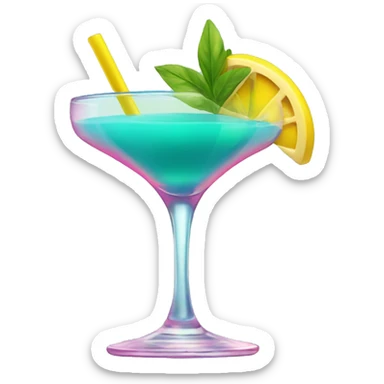 Bluish green cocktail with pink and yellow sticker