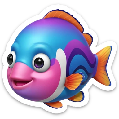 cyan blue, purple and pink coloured gradient gooball, with a rainbow-coloured gradient clownfish in the center inside sticker