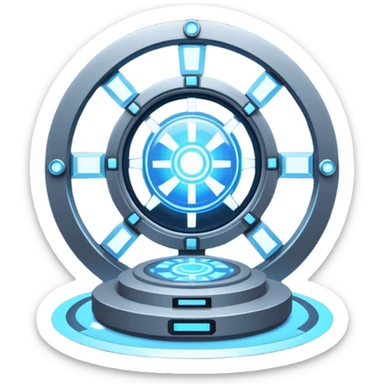 🛠️🔵 Imagine a futuristic lab powered by an arc reactor, glowing with blue light, filled with holographic screens and creative energy. sticker