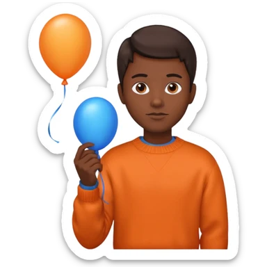 dark brown skin, orange sweater, hold blue balloon sticker