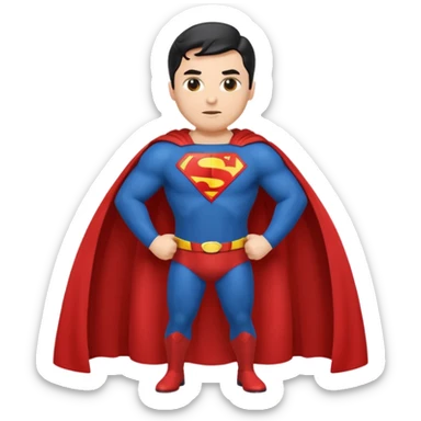 Make a Superman emoji with hands on hips, cape blowing, and the Superman "S" on the front sticker
