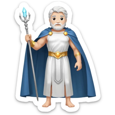 fullbody silverhair shirtless god ZEUS, white robe over shoulder and cape, standing still sticker