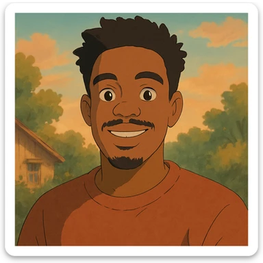 Jalen in Ghibli style, warm and expressive, soft colors sticker