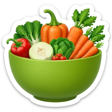 Healthy home cooking humanless avatar in clean style vibrant illustration. Fresh vegetables bowl, green tones, simple shapes, flat design, friendly and light. sticker