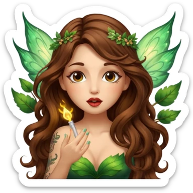 forest fairy woman long wavy brown hair tattoos blowing glowing kiss sticker