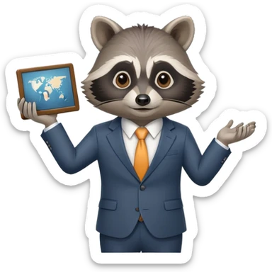 business raccoon in suit giving a PowerPoint presentation sticker