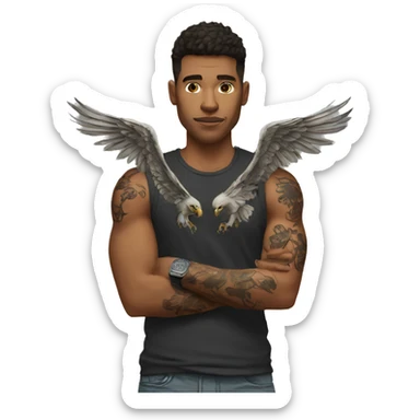 a guy with a tattoo of a 2-headed eagle on his arm sticker