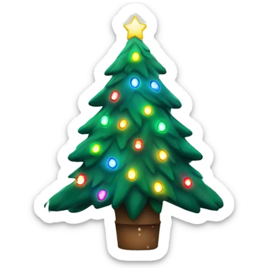 Christmas tree lit up with colorful lights in the middle of a snowstorm sticker