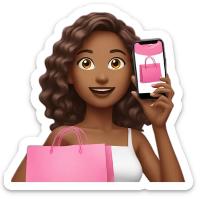 influencer taking selfie with a pink shopping bag sticker