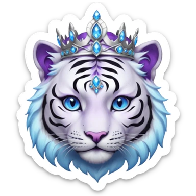 ESO Female white/black tiger khajiit leader of the umbral rose, glowing blue eyes, glowing blue 'third eye' gem; purple gemmed silver tiara sticker
