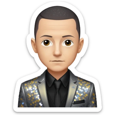 Chester Bennington with sequin gray suit jacket with black shirt sticker