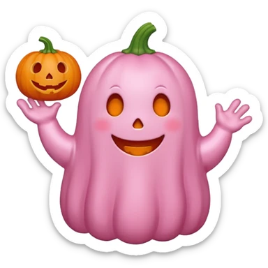 pastel pink ghost with orange pumpkin kawaii style sticker