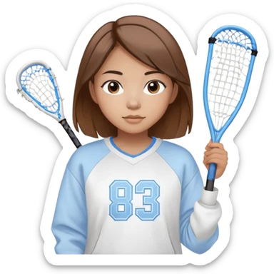 Asian girl with brown highlighted hair wearing a white sweatshirt with carolina blue text that reads buccaneers lacrosse  sticker