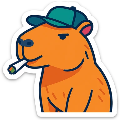 a capybara with a hand-rolled weed joint in its mouth, chill vibe, vibrant toon style sticker