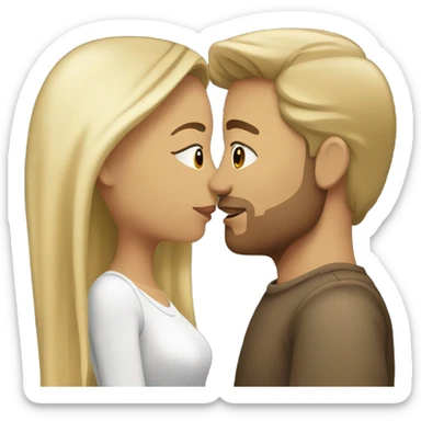 Light skin mixed woman with brown hair kissing white man with blonde hair sticker