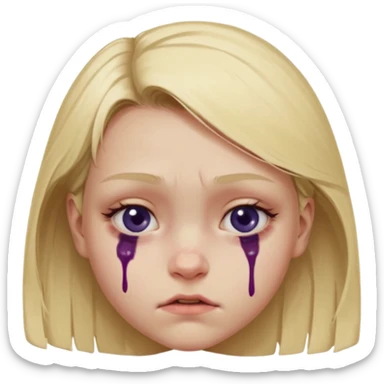 Blonde girl emoji, head and slight shoulders visible, one eye clearly bruised and swollen, dark purple-blue bruise around the entire eye socket, visible puffiness under eyelid, slightly uneven eyelids due to swelling, subtle red irritation around the eye, small wince expression like she’s in pain  sticker