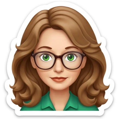 Woman 50 yrs light brown long wavy hair green eyes with glasses  sticker