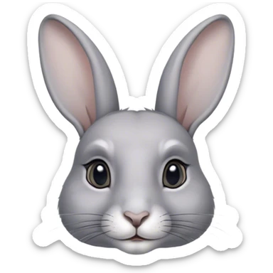 Cinematic Noble Grey Rabbit Portrait Emoji, Poised and regal, with a compact, graceful build and a smooth, elegant grey fur, long, delicate ears and deep-set soulful grey eyes, Simplified yet sharp and sophisticated features, highly detailed, glowing with a soft, dignified glow, high shine, intelligent and serene, stylized with an air of refined subtlety, focused and attentive, soft glowing outline, capturing the essence of a watchful and confident companion, so majestic it feels as though it could hop out of the screen with effortless authority! sticker