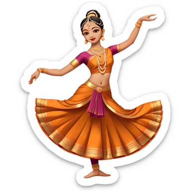 cinematic-realistic-bharatanatyam-dance-emoji,-depicted-as-an-elegant-classical-indian-dance-performance-with-graceful-poses,-intricate-costumes,-and-expressive-hand-gestures,-rendered-with-rich-textures-and-warm-dramatic-lighting, single dancer full body  sticker