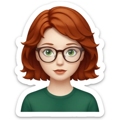 Short wavy auburn hair pale skin green eyes glasses sticker