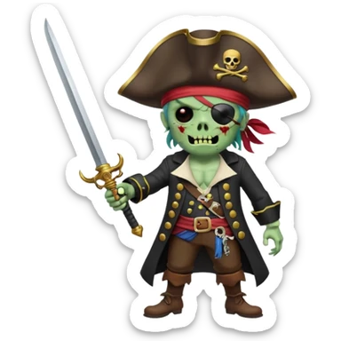 Pirate Zombie in tricorn hat waves a saber sticker