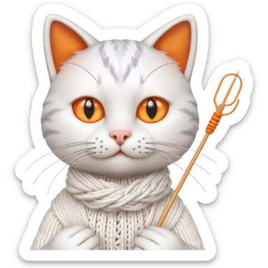 knitting cat portrait, head and shoulders only, cute cat holding knitting needles and yarn, cozy expression, warm handmade vibe, 3D cartoon style, mobile game icon style, clean background, no text, no watermark
 sticker