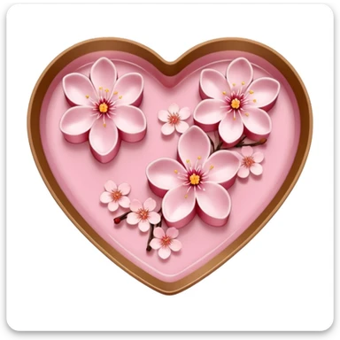 heart-shaped sakura pudding with cherry blossom garnish sticker