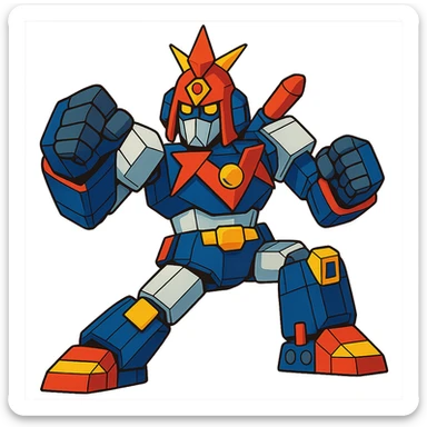 Voltes V robot in a dynamic pose, vibrant anime style, detailed, iconic red, blue, and yellow color scheme sticker