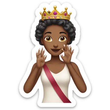 a girl showing her manicure and wearing a crown  sticker