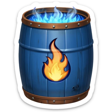 generate a realistic rust-free metal barrel with blue fire on it sticker