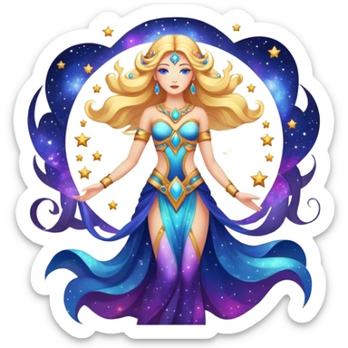fullbody universe goddess with cosmic elements, stars and galaxy patterns sticker